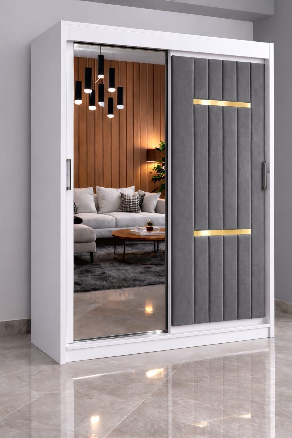 Dressing Tapițat Velvet Gri Cu Oglinda