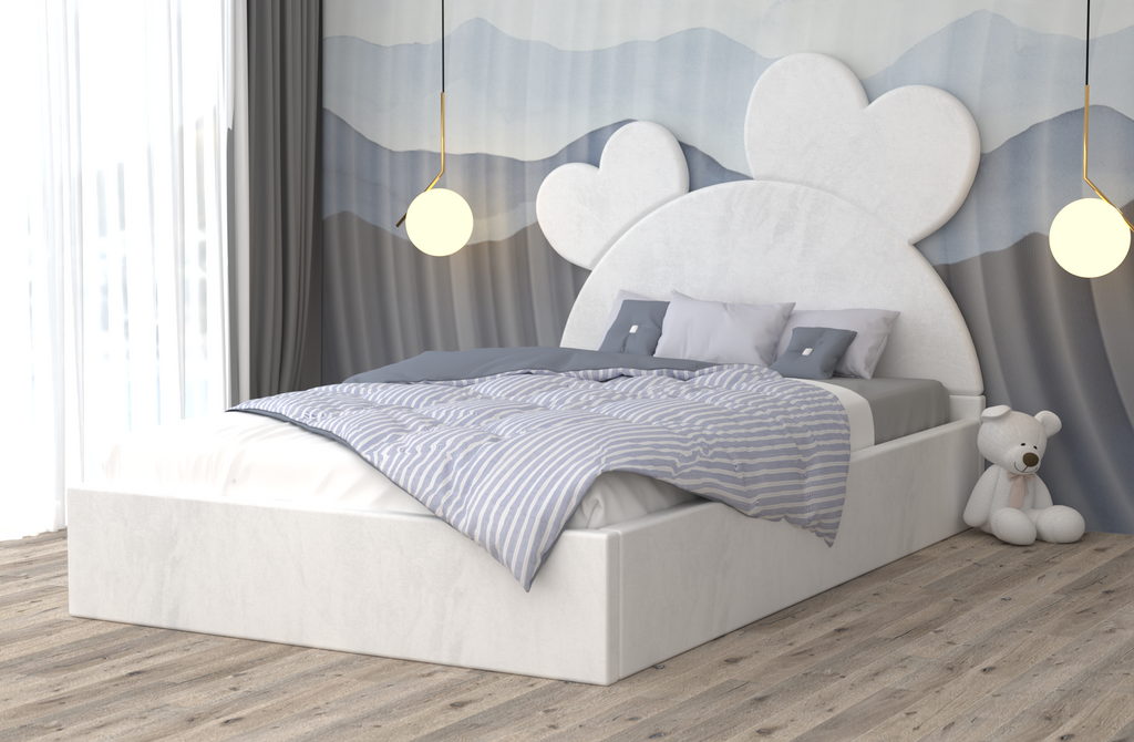 Pat Tapitat INIMIOARA Alb Catifea Premium