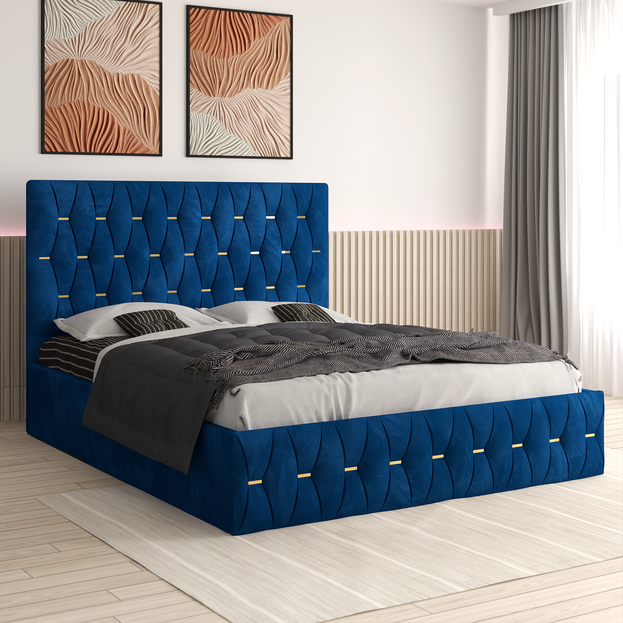 Pat Tapitat Ana Albastru Catifea Premium