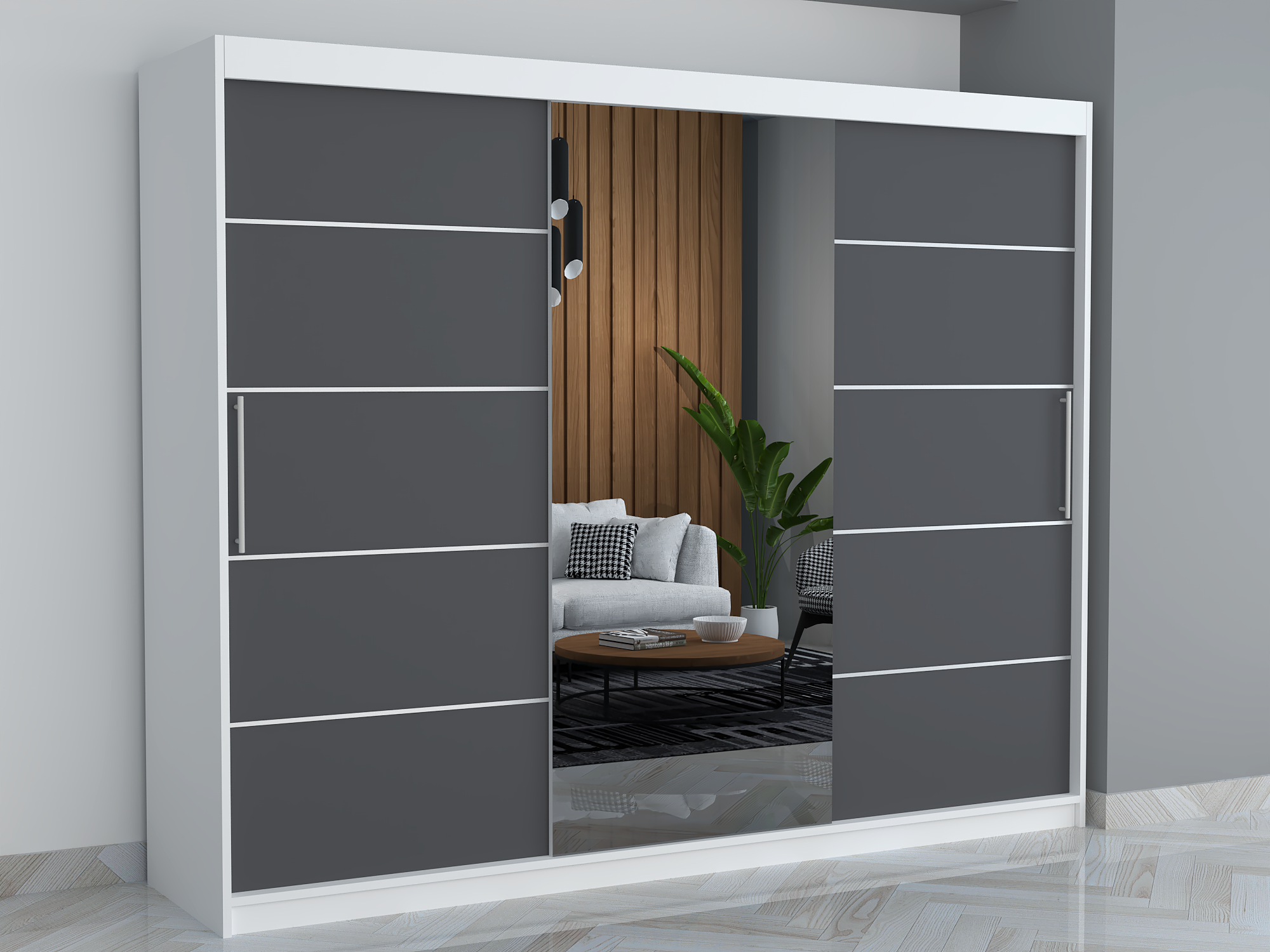 Dressing Smart 250 Alb cu Oglinda si Usi Gri