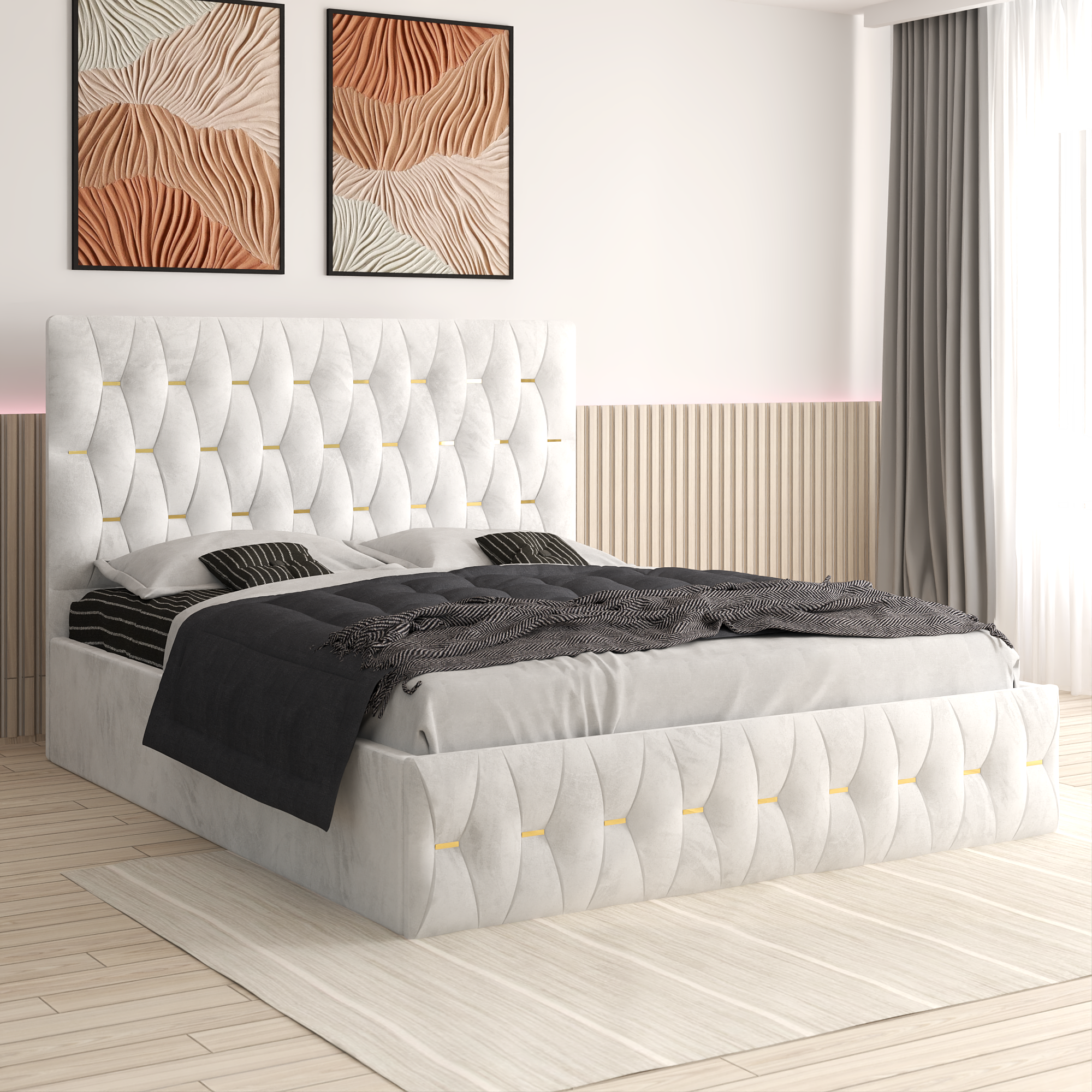 Pat Tapitat Ana Alb Catifea Premium