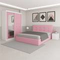 Dormitor Aris Roz Catifea Premium cu Dressing Tapițat Si 2 Noptiere