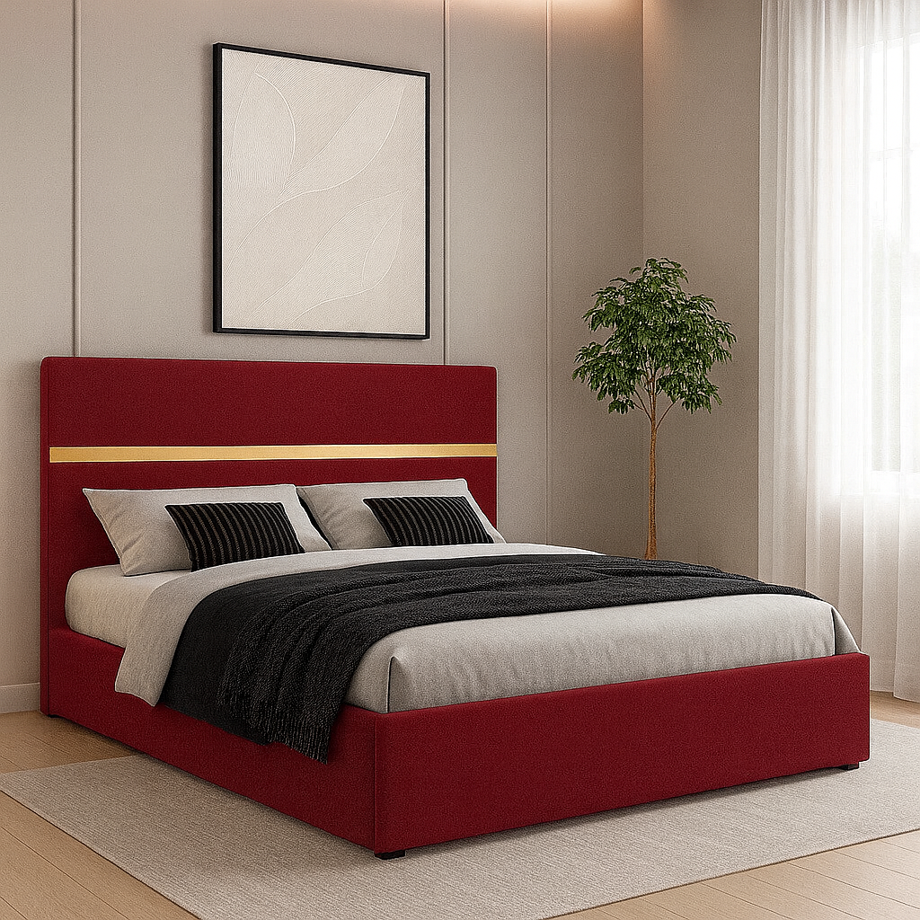 Pat Tapitat Sonia Roșu Catifea Premium cu Saltea