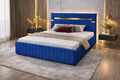 Pat Tapitat Velvet Albastru Catifea Premium Cu Oglinda Aurie