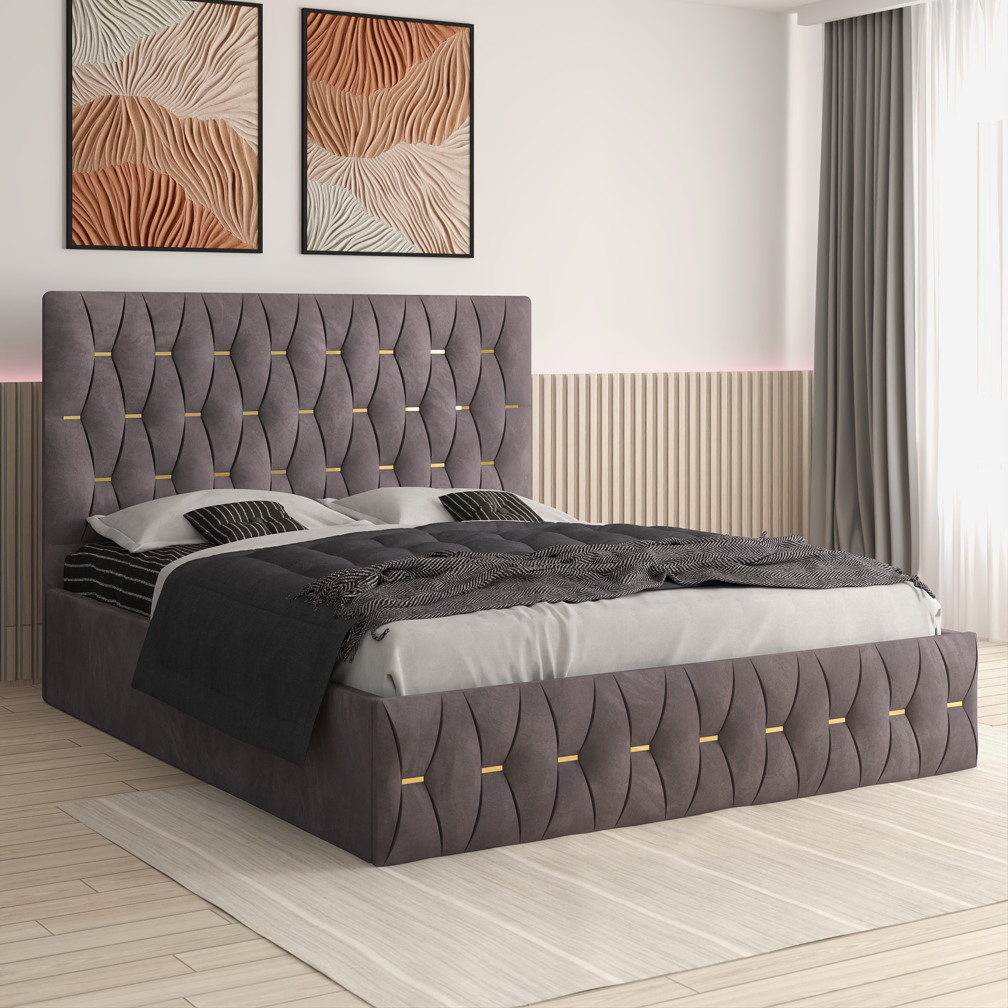 Pat Tapitat Ana Gri Catifea Premium