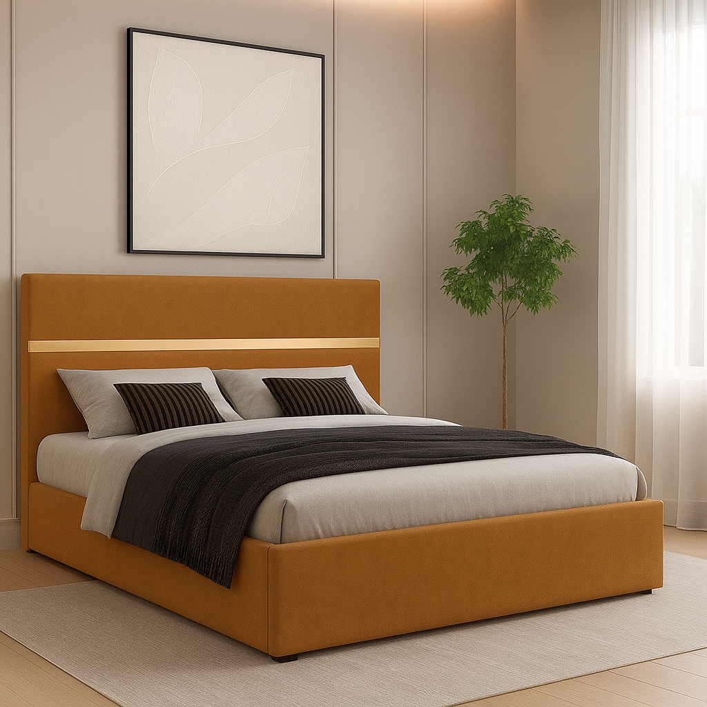 Pat Tapitat Sofia Caramiziu Catifea Premium cu Saltea