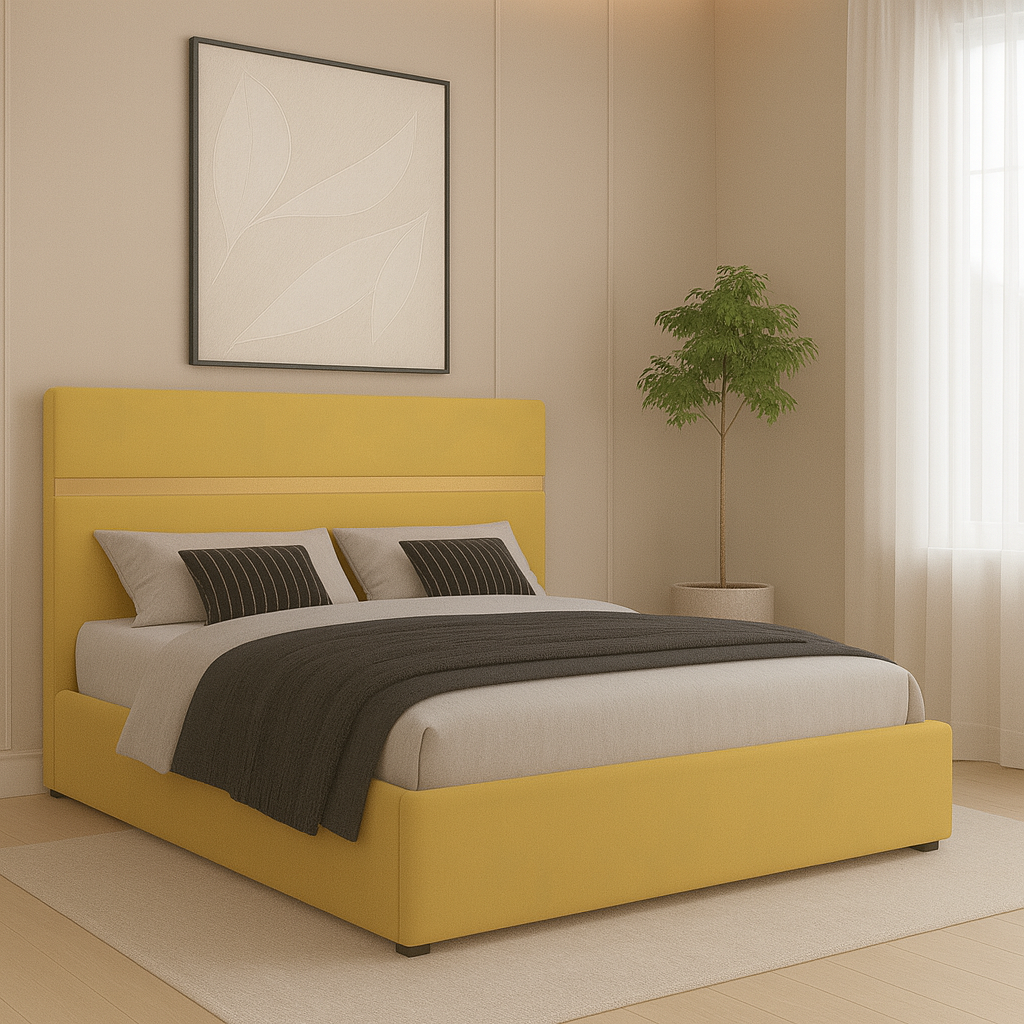 Pat Tapitat Sofia Galben Catifea Premium cu Saltea