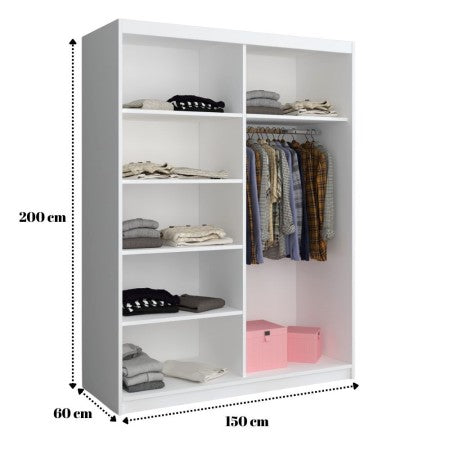 Dormitor Aris Gri cu Dressing 150 si Pat Tapitat Cu 2 Noptiere