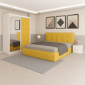 Dormitor Aris Galben Catifea Premium Cu Dressing Tapitat Si 2 Noptiere