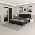 Dormitor Aris Negru Catifea Premium Cu Dressing Tapitat Si 2 Noptiere