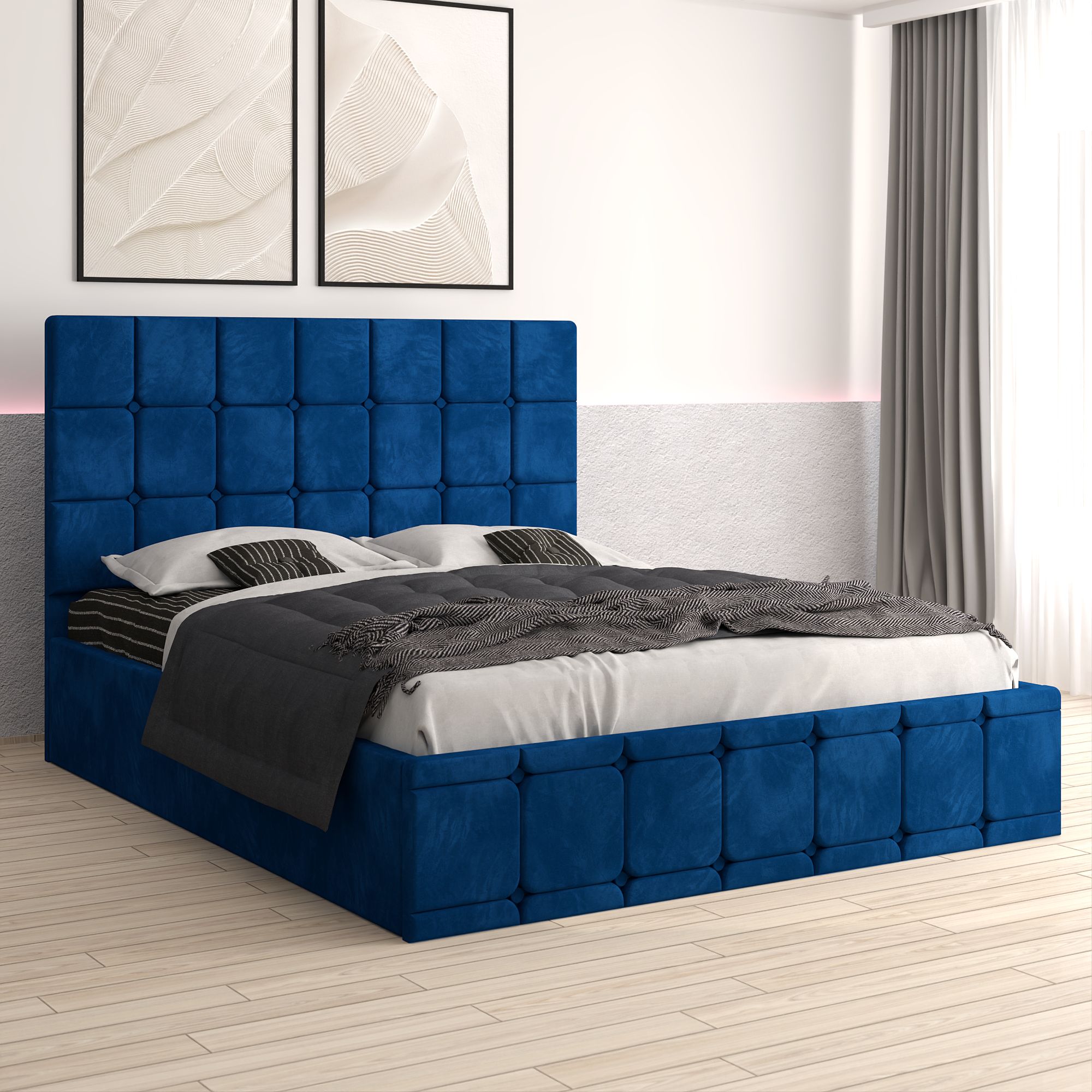 Pat Tapitat Roma Albastru Catifea Premium