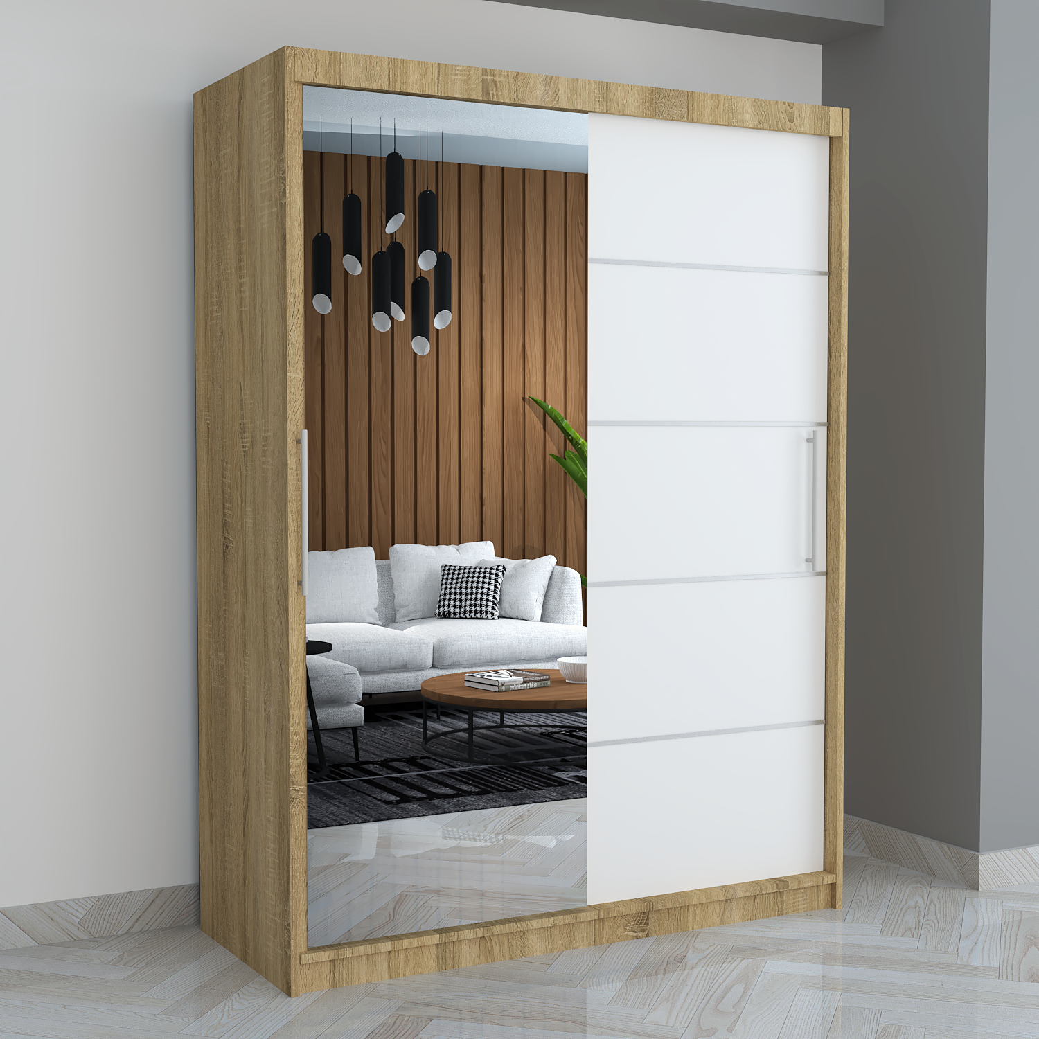 Dressing Smart 150 Sonoma cu Oglinda si Usi Albe