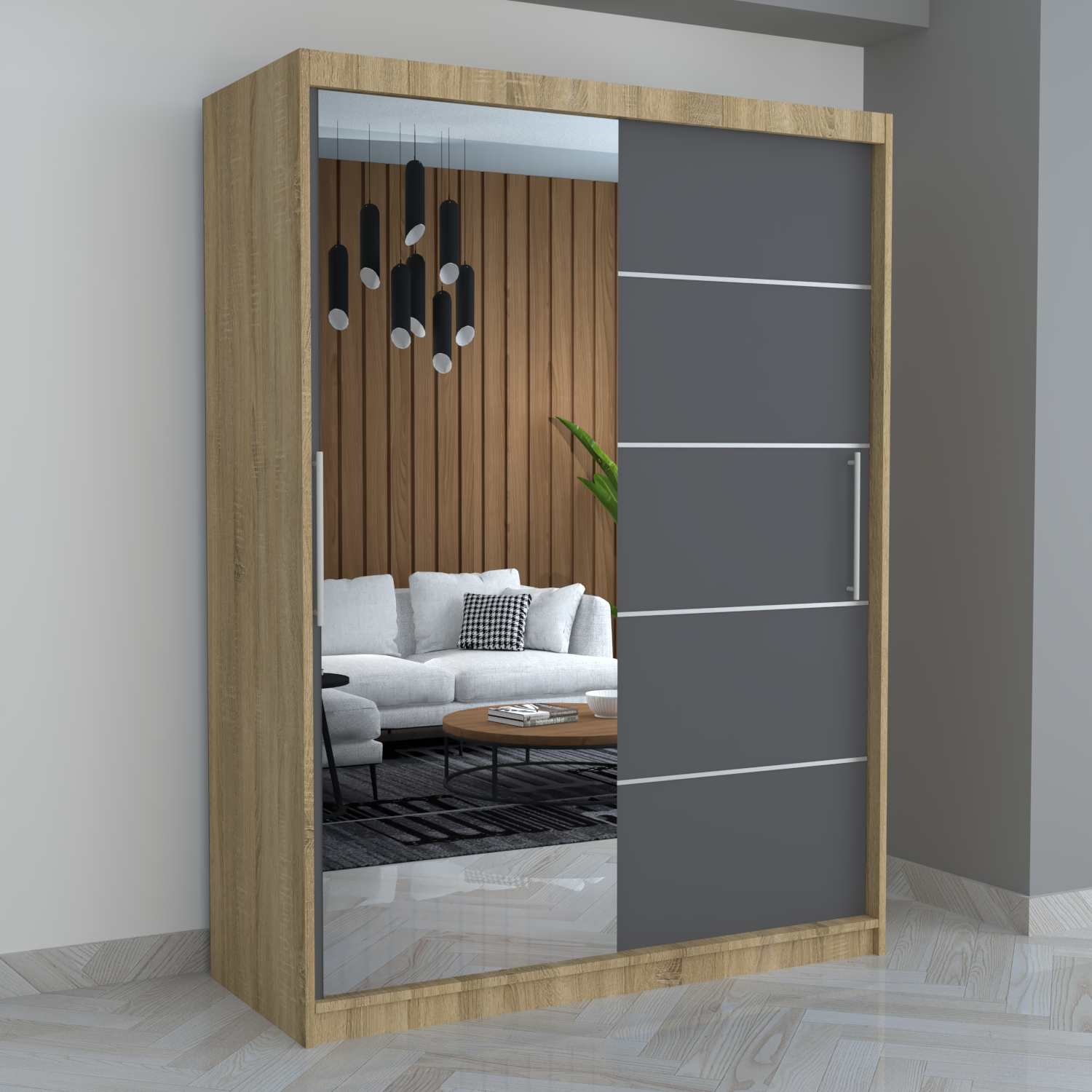 Dressing Smart 150 Sonoma cu Oglinda si Usi Gri