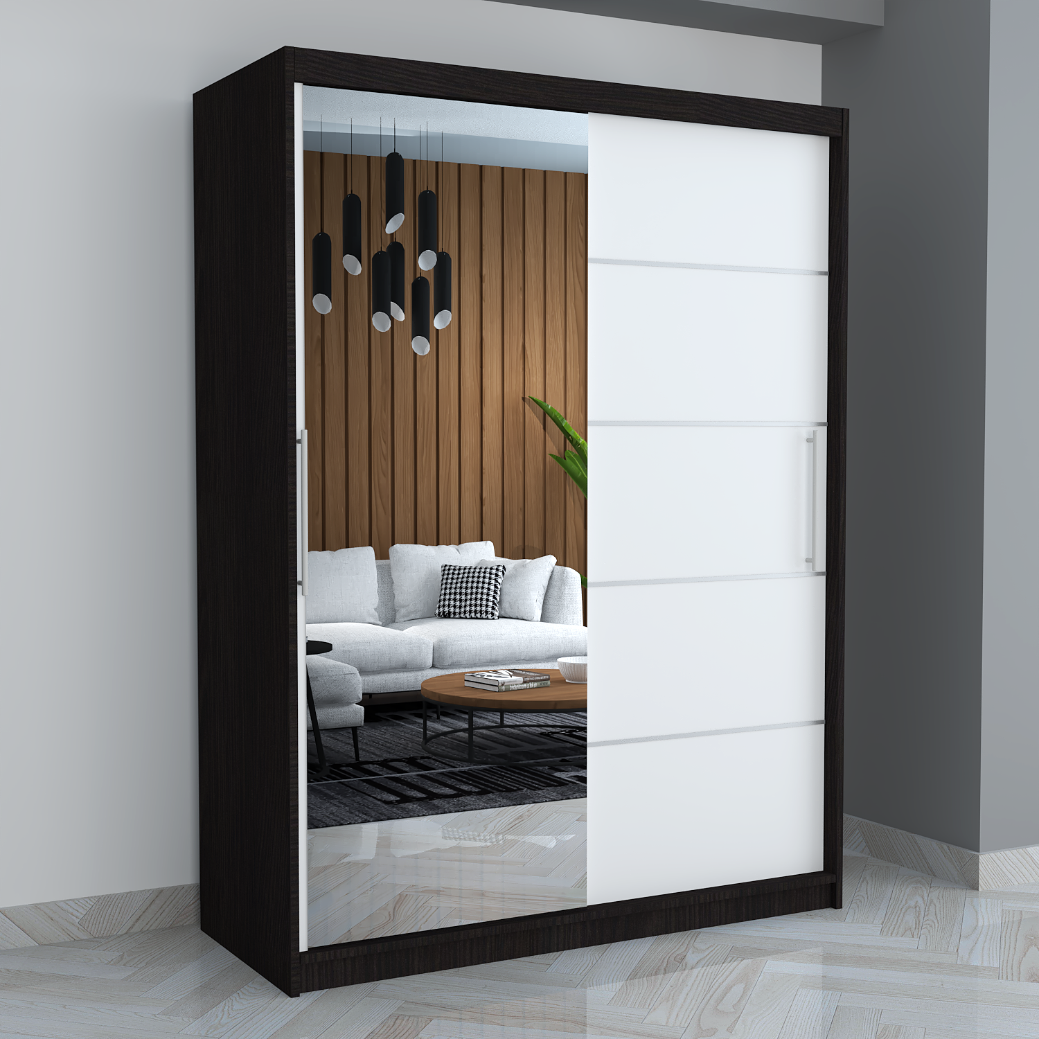 Dressing Smart 150 Wenge cu Oglinda si Usi Albe