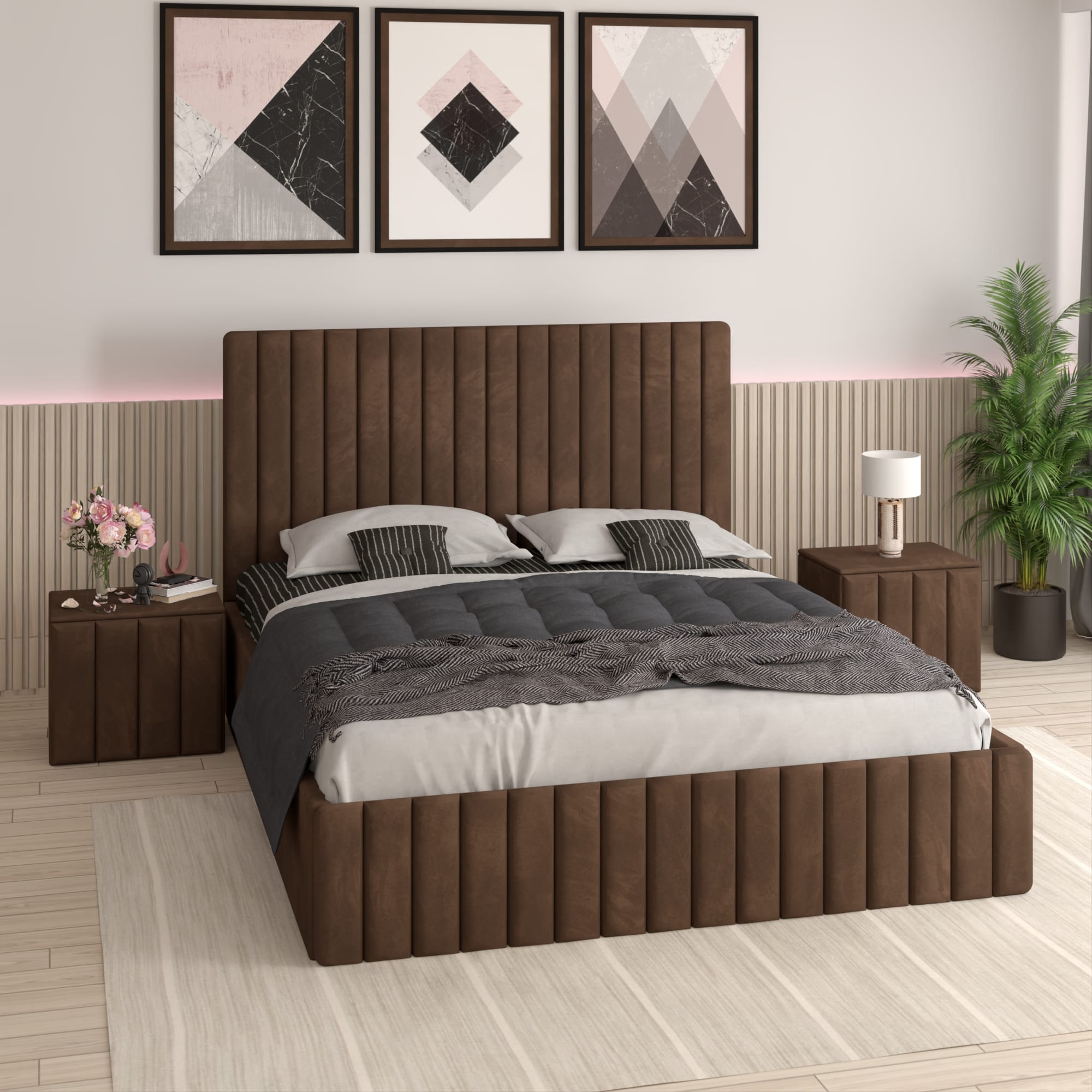 Pat Melania Maro Catifea Premium cu Noptiere Tapitate