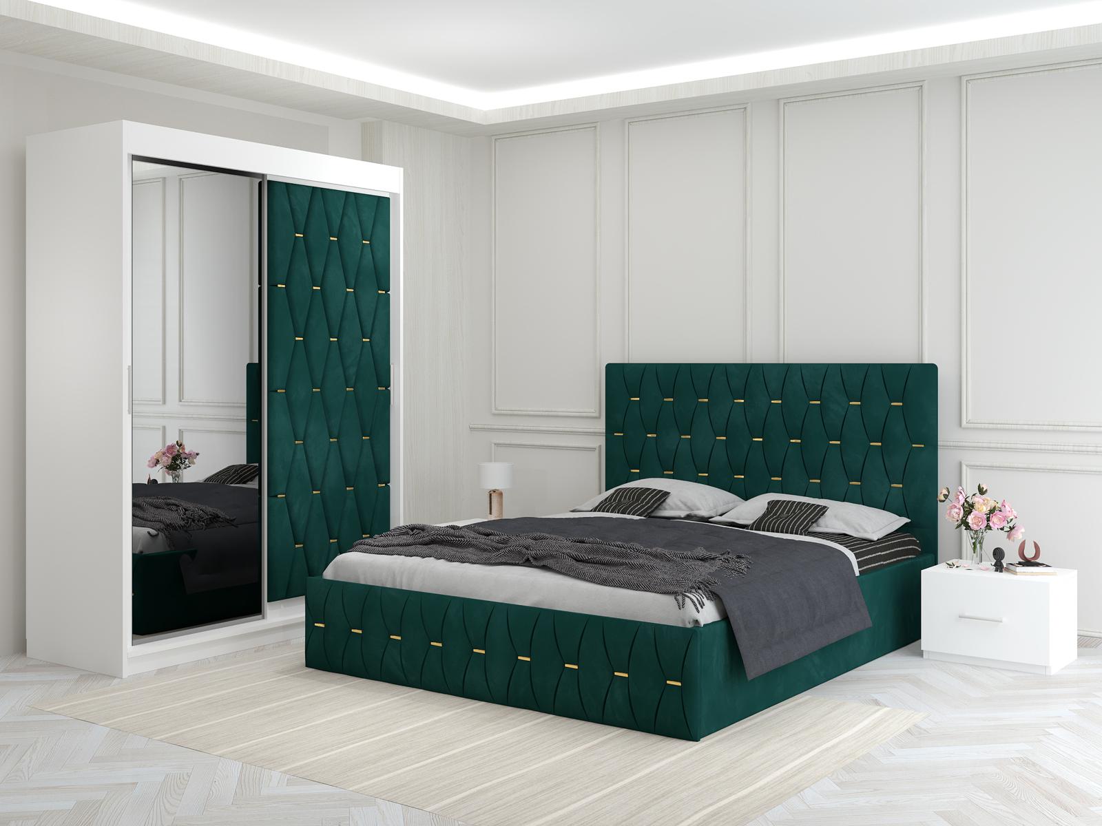 Dormitor Ana Verde cu Dressing Tapitat si 2 Noptiere