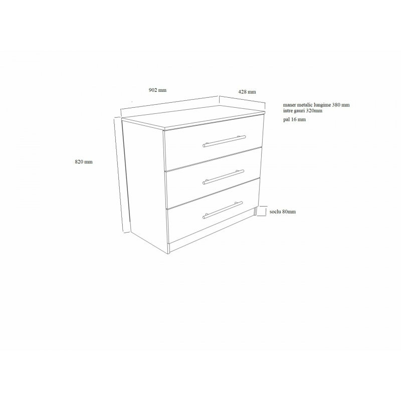 Comoda Alina , Sonoma, 90x82x45 cm