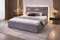 Pat Tapitat Velvet Gri Catifea Premium Cu Oglinda Aurie