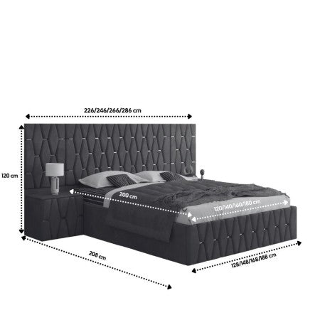 Pat Tapitat ANA Alb Cu Extensii Si Noptiere Tapitate