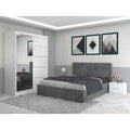 Dormitor Aris Gri cu Dressing 150 si Pat Tapitat Cu 2 Noptiere