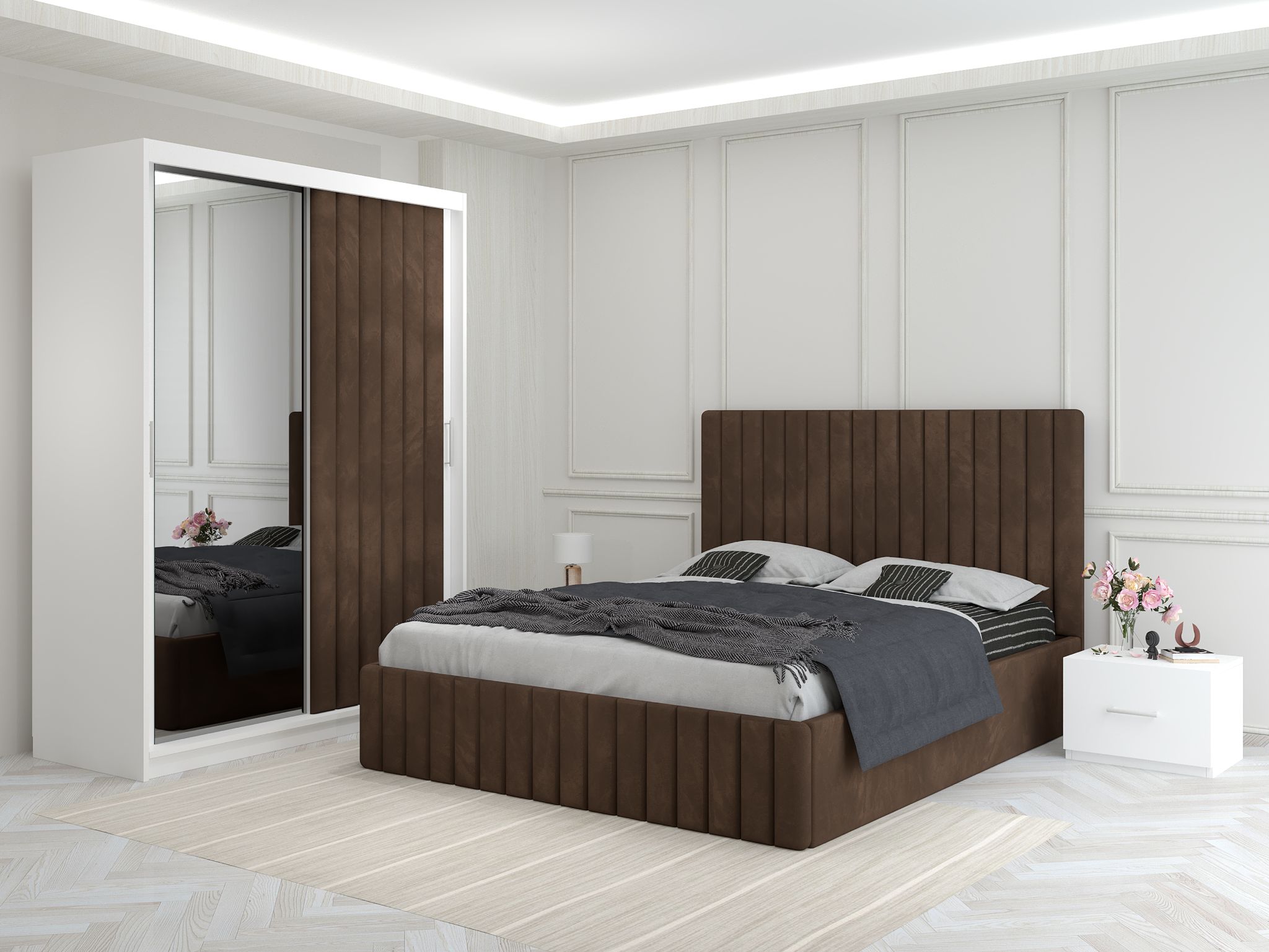 Dormitor Melania Maro cu Dressing Tapitat