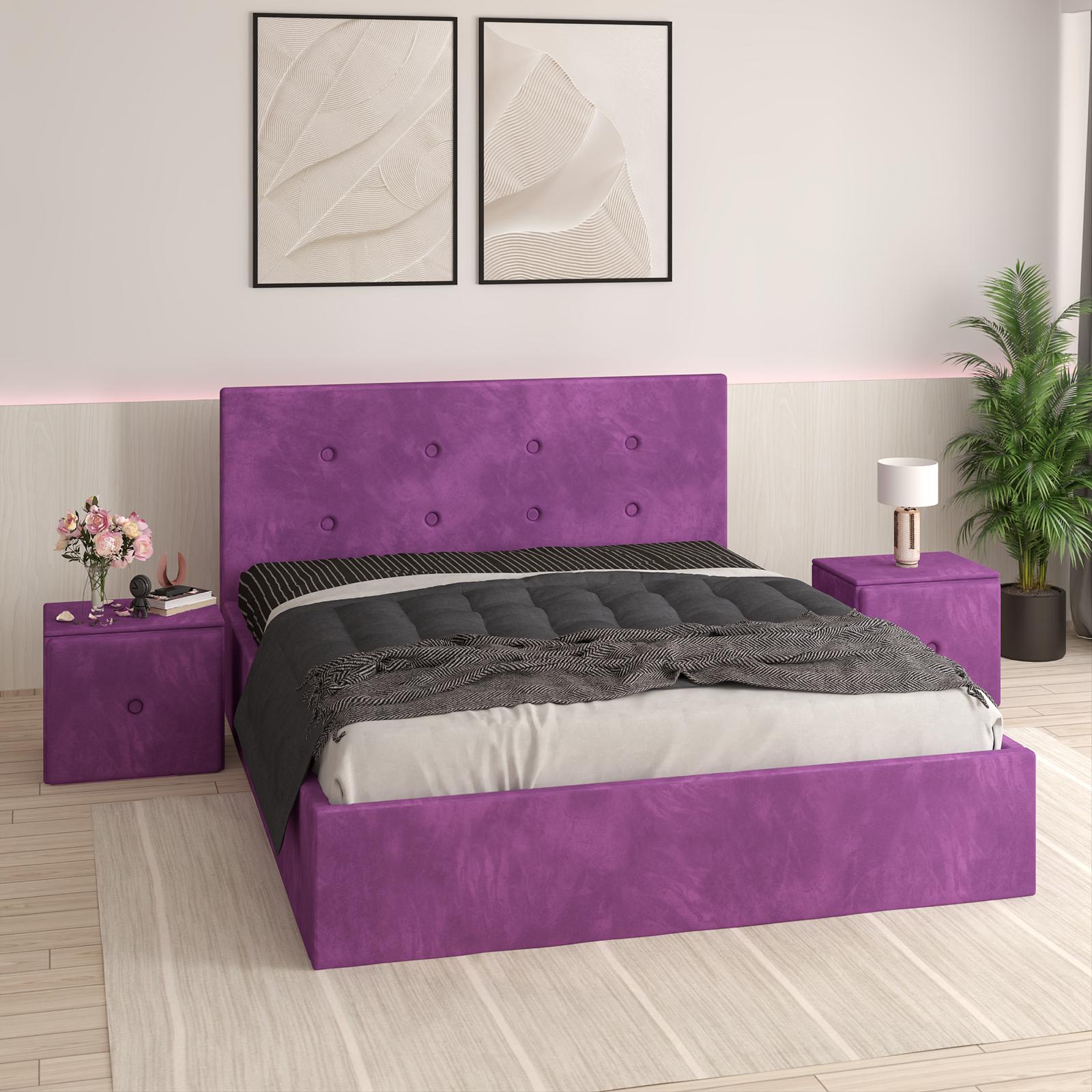 Pat Tapitat Adrian Mov Catifea Premium cu Noptiere Tapitate