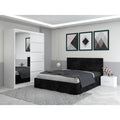 Dormitor Aris Negru cu Dressing 150 si Pat Tapitat Cu 2 Noptiere